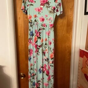 Pinkblush Floral Maxi Dress - Mint and Pink